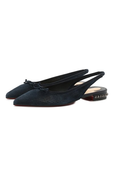 Замшевые балетки hall sling CHRISTIAN LOUBOUTIN синего цвета по цене 72150 руб., арт. 1210916/HALL SLING FLAT, фото 1 Замшевые балетки hall sling CHRISTIAN LOUBOUTIN, арт. 1210916/HALL SLING FLAT, фото 1