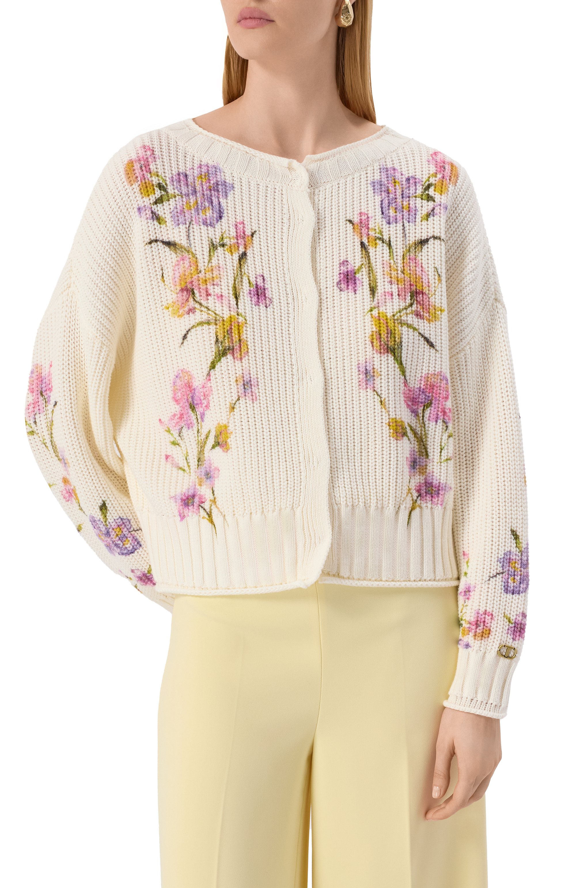 Хлопковый кардиган TWINSET кремового цвета по цене 32600 руб., арт. 251TP3641, фото 3 Хлопковый кардиган TWINSET, арт. 251TP3641, фото 3