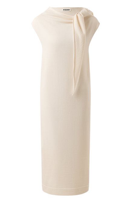 Женское шерстяное платье JIL SANDER кремвого цвета, арт. J02CT0484/J14767 | Фото 1 (Драгоценные камни: Проставлено; Материал внешний: Шерсть; Материал сплава: Проставлено; Длина Ж (юбки, платья, шорты): Миди)