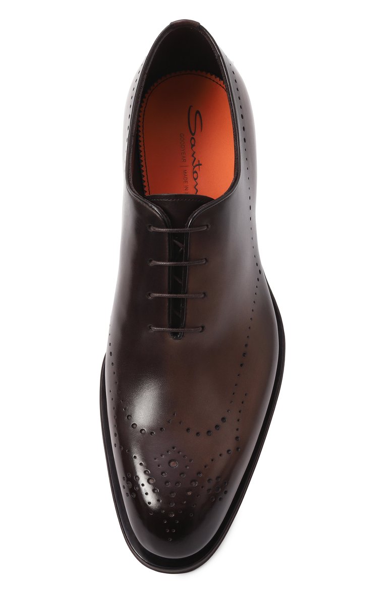 Мужские кожаные оксфорды SANTONI темно-коричневого цвета, арт. MCCG18542MC8HFUL | Фото 6 (Материал внешний: Натуральная кожа; Нос: Не проставлено; Материал внутренний: Натуральная кожа; Материал сплава: Проставлено; Мужское Кросс-КТ: Броги-обувь; Стили: Классический)
