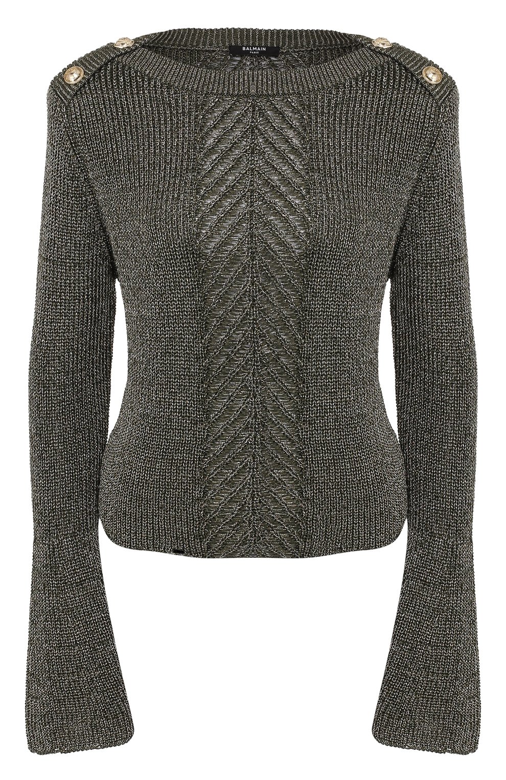 Свитер из смеси вискозы и хлопка BALMAIN хаки цвета по цене 106500 руб., арт. TF13352/K052, фото 1 Свитер из смеси вискозы и хлопка BALMAIN, арт. TF13352/K052, фото 1