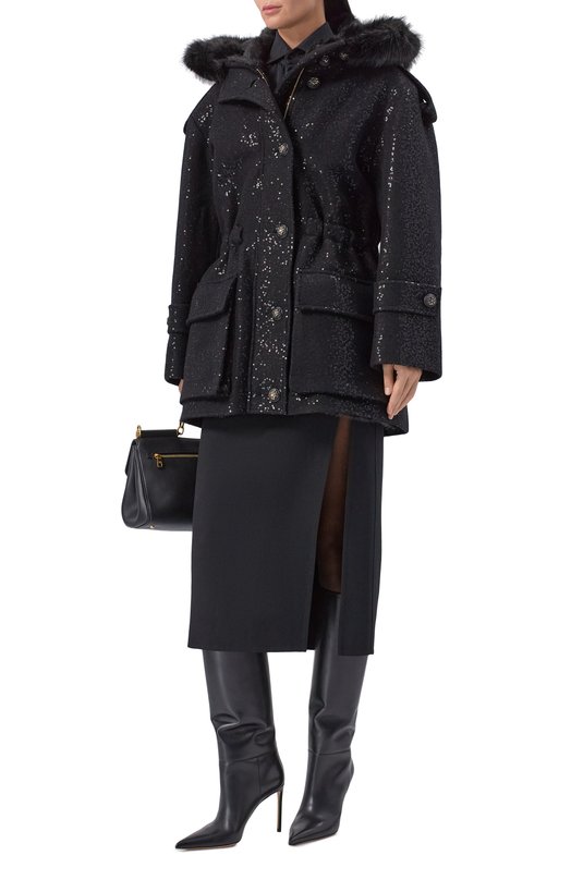 Парка с отделкой пайетками Elie Saab J0200NF25/PA012 Чёрный  J0200NF25/PA012 Фото 2