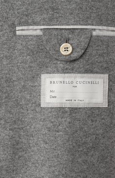 Мужской кашемировый пиджак BRUNELLO CUCINELLI серого цвета, арт. ML8968J01 | Фото 9 (Рукава: Длинные; Длина (для топов): Стандартные; Материал внешний: Шерсть, Кашемир; Случай: Повседневный; Пиджаки М: Прямой; 1-2-бортные: Однобортные; Стили: Кэжуэл; Драгоценные камни: Проставлено; Материал сплава: Проставлено)