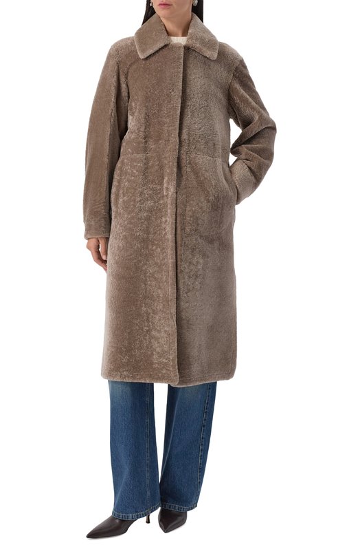 Дубленка из овчины manzoni24 25M1115-S23N Коричневый  25M1115-S23N Фото 3