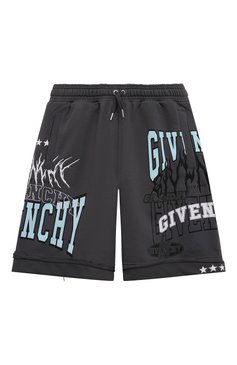 Детские хлопковые шорты GIVENCHY темно-серого цвета, арт. H24229/12+/14 | Фото 1 (Случай: Повседневный; Материал сплава: Проставлено; Нос: Не проставлено; Материал внешний: Хлопок; Ростовка одежда: 13 - 15 лет | 158 см)