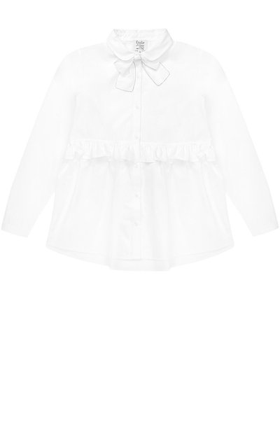 Хлопковая блуза свободного кроя с оборкой и бантом ALETTA белого цвета по цене 12150 руб., арт. AC777365ML/9A-16A, фото 1 Хлопковая блуза свободного кроя с оборкой и бантом ALETTA, арт. AC777365ML/9A-16A, фото 1