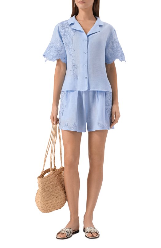 Рубашка изо льна и вискозы Maurizio W07220781 Голубой  W07220781 Фото 2