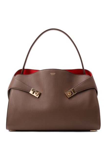Женская сумка hug large FERRAGAMO коричневого цвета, арт. 219939/780516 | Фото 1 (Автоматизация состава: Проставлено; Материал: Натуральная кожа; Автоматизация ТО: Проставлено; Размер: large)