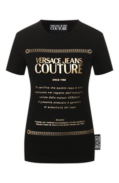 Женская хлопковая футболка VERSACE JEANS COUTURE черного цвета, арт. B2HVA7T1-VDP608 48 F0IL/30320 | Фото 1 (Женское Кросс-КТ: Футболка-одежда; Рукава: Короткие; Материал внешний: Хлопок; Длина (для топов): Стандартные; Стили: Гламурный, Кэжуэл; Принт: С принтом; Материал сплава: Проставлено; Драгоценные камни: Проставлено)