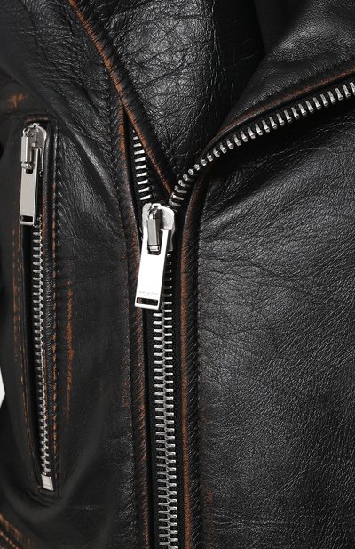 Однотонная кожаная куртка с косой молнией SAINT LAURENT, арт. 481862/Y5RD2, фото 5
