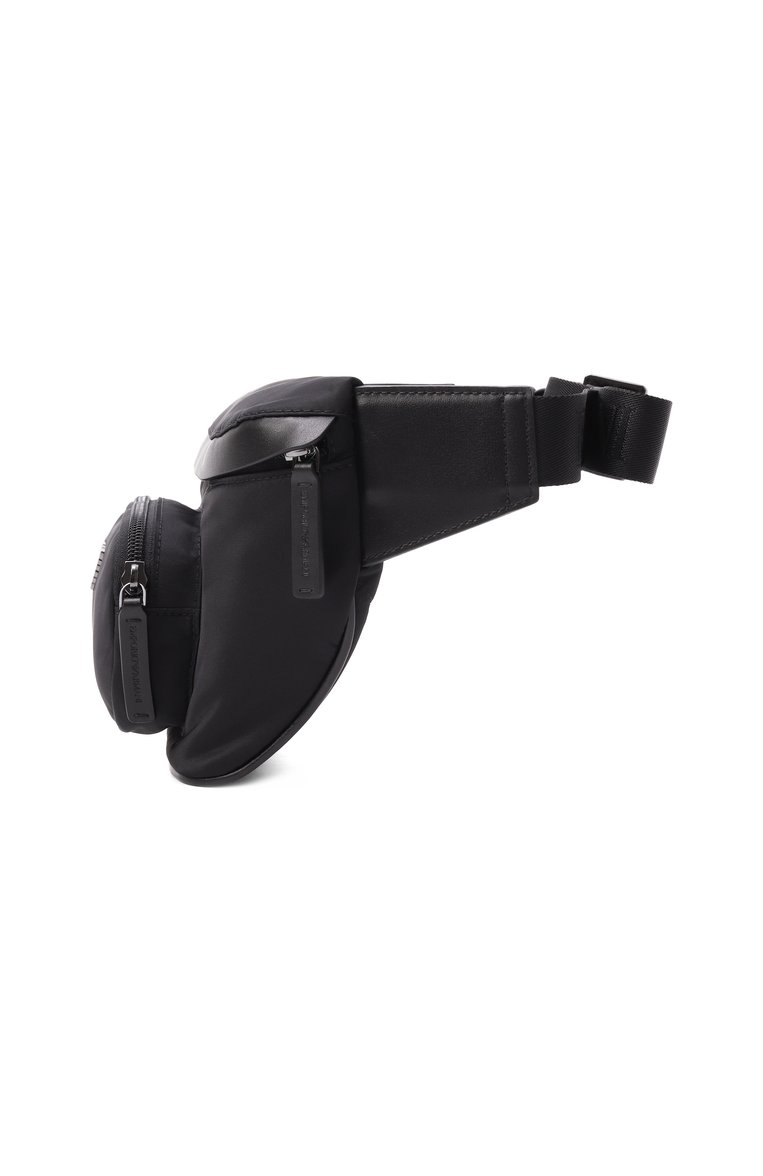 Мужская поясная сумка EMPORIO ARMANI чер�ного цвета, арт. EM001805/AF13454 | Фото 4 (Ремень/цепочка: На ремешке; Автоматизация ТО: Проставлено; Материал: Текстиль; Автоматизация состава: Проставлено; Размер: small; Случай: Повседневный)