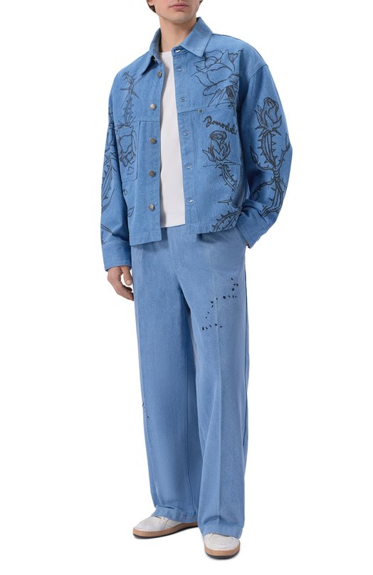 Хлопковые брюки DOMREBEL M LAZY/PLEATED TR0USERS Голубой  M LAZY/PLEATED TR0USERS Фото 2