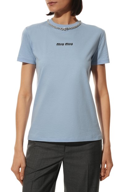 Хлопковая футболка MIU MIU, арт. MJN264-10OO-F0076, фото 3