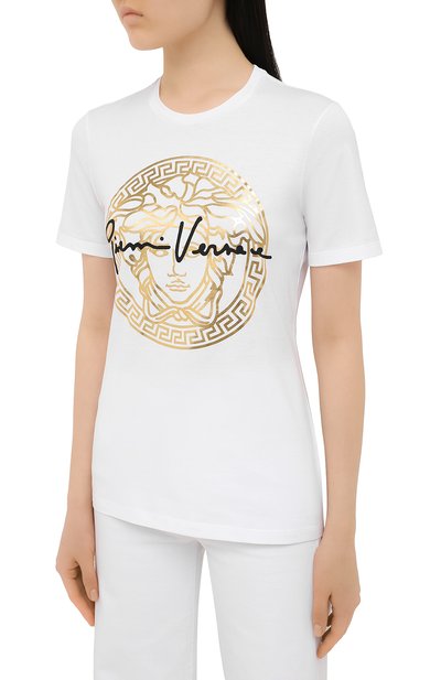 Хлопковая футболка VERSACE белого цвета по цене 29950 руб., арт. A87456/A228806, фото 3 Хлопковая футболка VERSACE, арт. A87456/A228806, фото 3