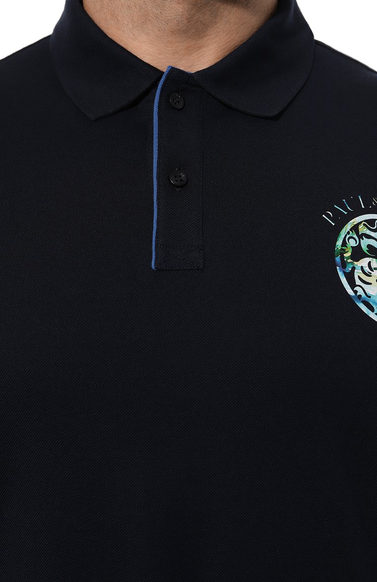 Мужское хлопковое поло PAUL&SHARK темно-синего цвета, арт. 24411352/3XL-6XL | Фото 5 (Рукава: Короткие; Застежка: Пуговицы; Материал внешний: Хлопок; Стили: Кэжуэл; Длина (для топов): Удлиненные; Принт: Без принта; Мужское Кросс-КТ: Футболка-одежда; Автоматизация состава: Проставлено; Автоматизация ТО: Проставлено)