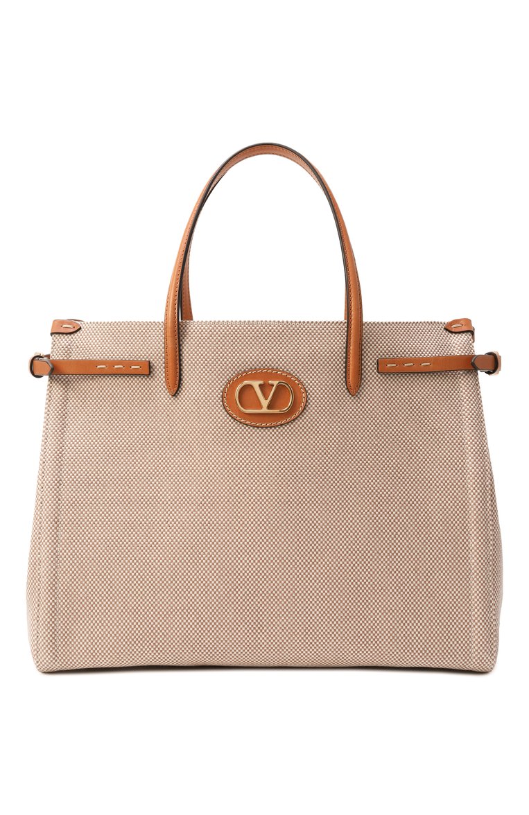 Женская сумка-тоут antibes medium VALENTINO бежевого цвета, арт. 6W2B0R19/EZT | Фото 1 (Ремень/цепочка: На ремешке; Материал: Текстиль; Размер: medium)