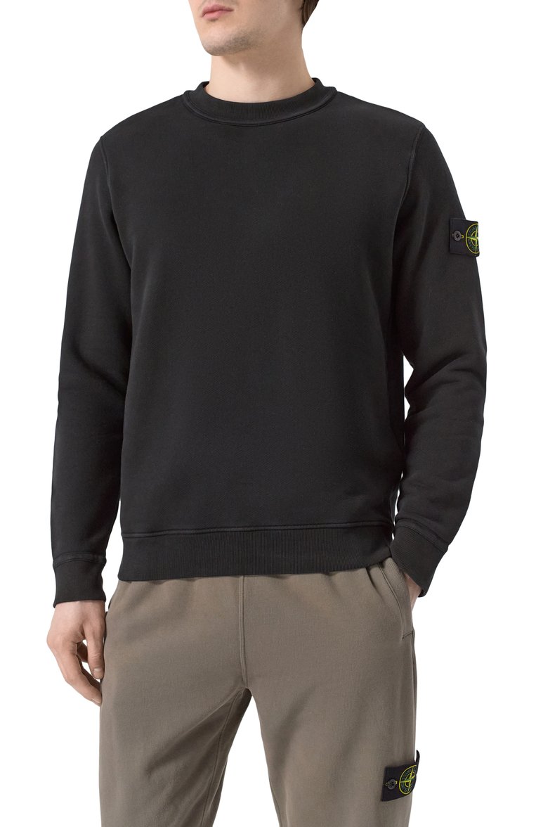 Мужской хлопковый свитшот STONE ISLAND черного цвета, арт. 811561241 | Фото 3 (Длина (для топов): Стандартные; Материал сплава: Проставлено; Рукава: Длинные; Драгоценные камни: Проставлено; Мужское Кросс-КТ: свитшот-одежда; Принт: Без принта; Стили: Спорт-шик; Материал внешний: Хлопок)