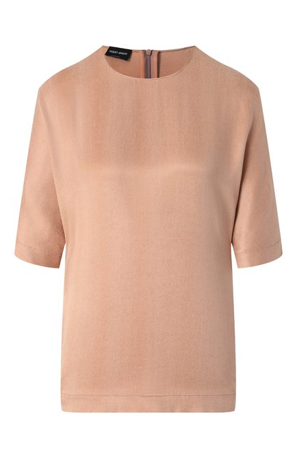 Женский топ GIORGIO ARMANI бежевого цвета, арт. GW000790/TE13750 | Фото 1 (Материал внешний: Купро, Растительное волокно, Вискоза; Драгоценные камни: Проставлено; Длина (для топов): Стандартные; Материал сплава: Проставлено; Рукава: Короткие)