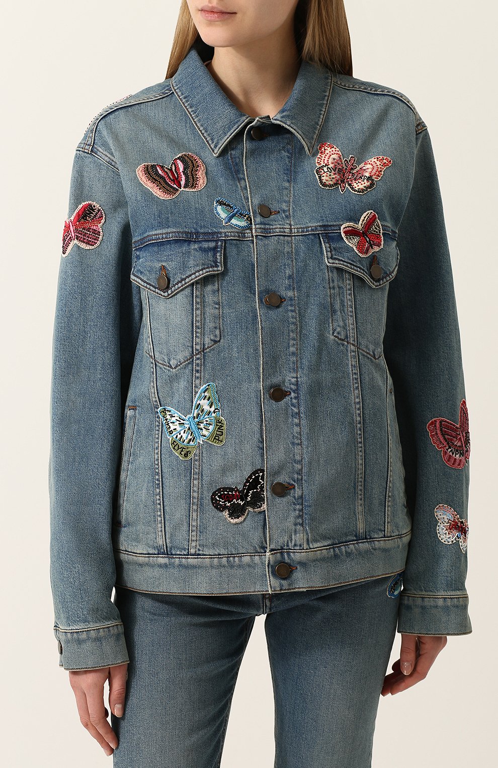 Джинсовая куртка с потертостями и отделкой в виде бабочек VALENTINO, арт. PB3DC00Q/1LL, фото 3