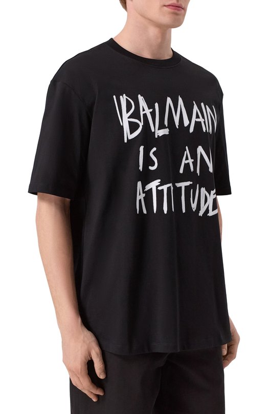 Хлопковая футболка Balmain GH1EG225/GF40 Чёрный  GH1EG225/GF40 Фото 3