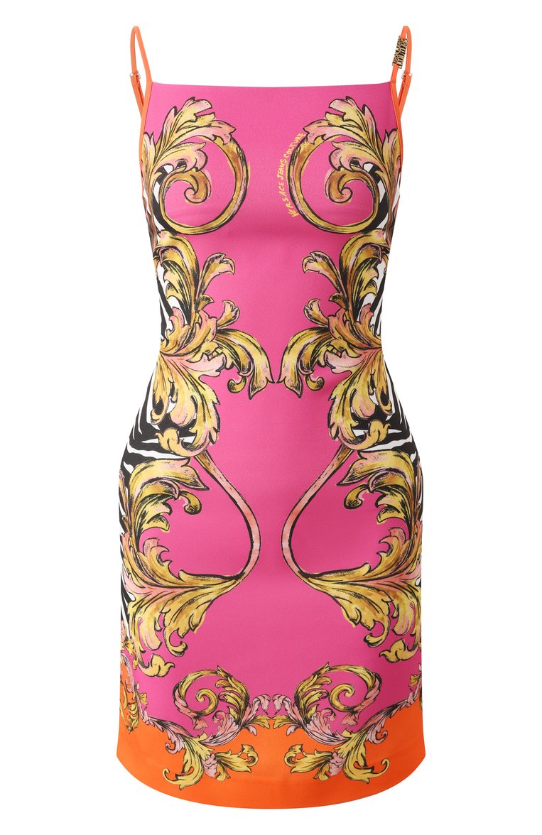 Женское платье VERSACE JEANS COUTURE розового цвета, арт. 78HA09P7/NS651 | Фото 1 (Драгоценные камни: Проставлено; Длина Ж (юбки, платья, шорты): Мини; Материал сплава: Проставлено; Случай: Коктейльный; Стили: Гламурный; Женское Кросс-КТ: Платье-одежда; Рукава: На бретелях; Материал внешний: Синтетический материал)