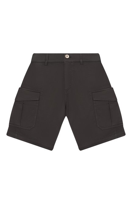 Детские хлопковые шорты-карго BRUNELLO CUCINELLI темно-коричневого цвета, арт. B289LP900C | Фото 1 (Материал сплава: Проставлено; Материал внешний: Хлопок; Нос: Не проставлено)