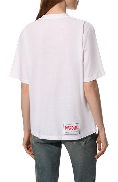 Хлопковая футболка PINKO белого цвета по цене 34550 руб., арт. 1L109A-Y5SN, фото 4 Хлопковая футболка PINKO, арт. 1L109A-Y5SN, фото 4