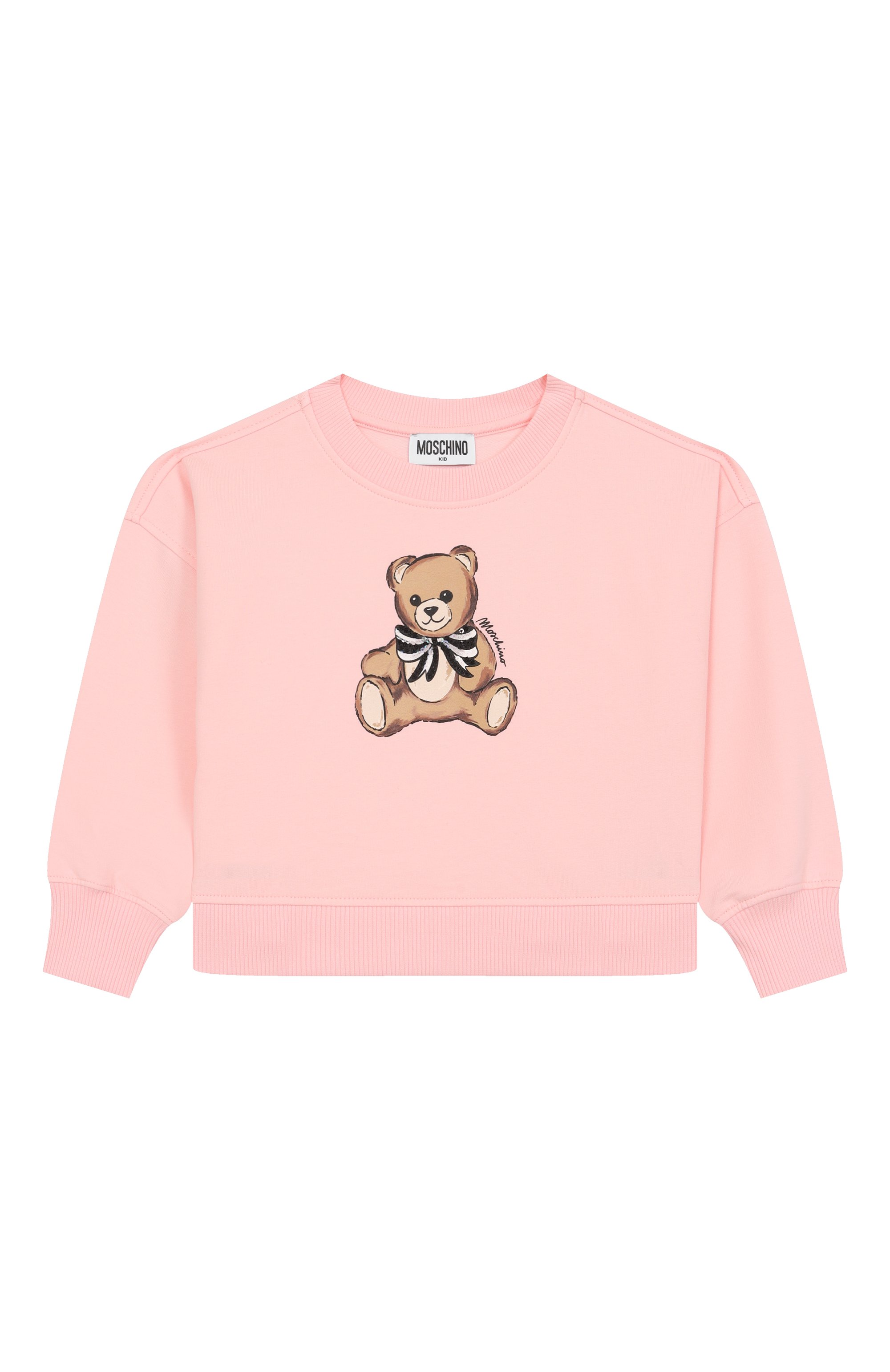 Хлопковый свитшот MOSCHINO светло-розового цвета по цене 15000 руб., арт. HDF06G/LDA16/4-8, фото 1 Хлопковый свитшот MOSCHINO, арт. HDF06G/LDA16/4-8, фото 1