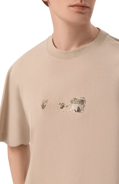 Хлопковая футболка OFF-WHITE бежевого цвета по цене 46850 руб., арт. 0MAA120F26JER00D0, фото 5 Хлопковая футболка OFF-WHITE, арт. 0MAA120F26JER00D0, фото 5