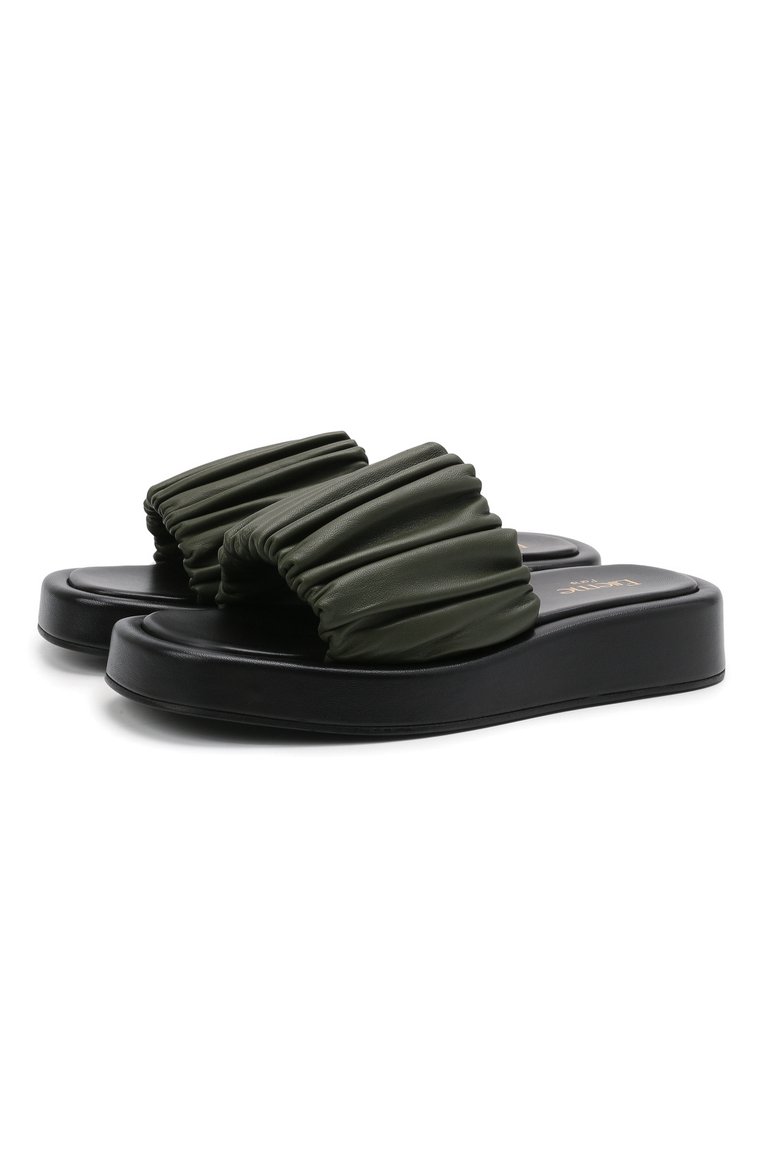 Женские кожаные шлепанцы aries ELLEME хаки цвета, арт. ARIES PLATF0RM SANDAL/LEATHER | Фото 1 (Материал внутренний: Натуральная кожа; Подошва: Платформа; Материал внешний: Натуральная кожа)