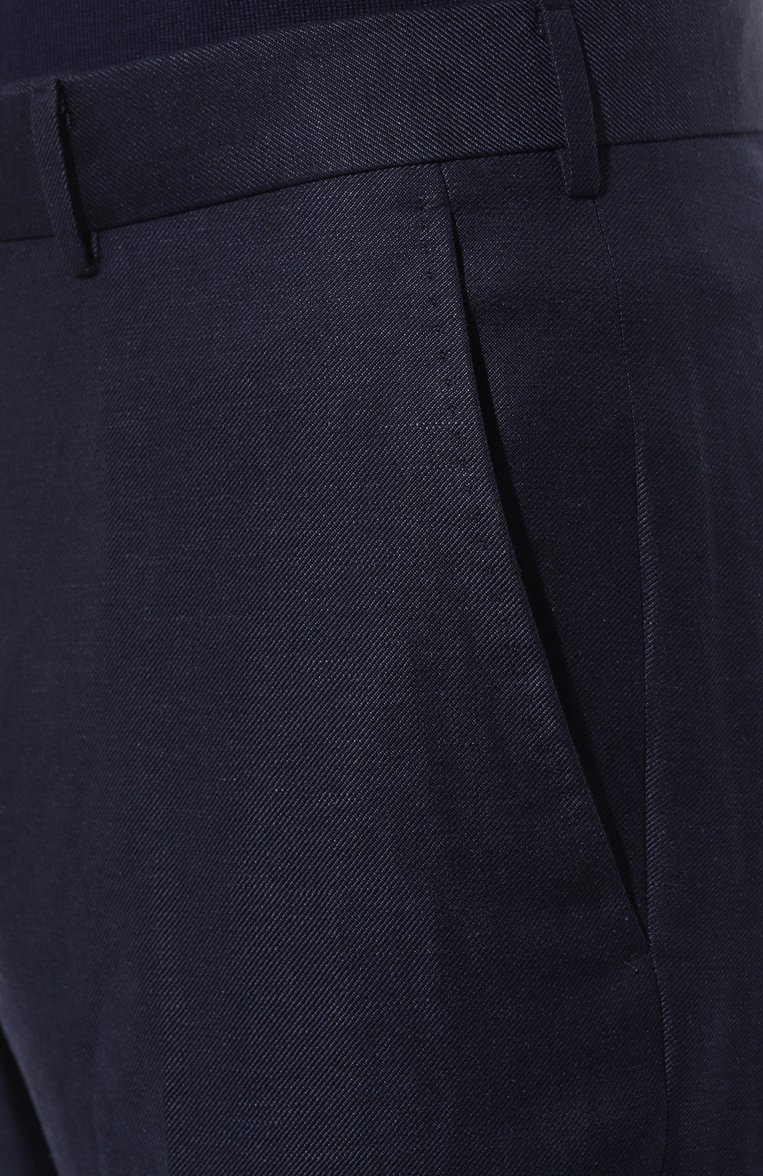Мужские брюки из шерсти и льна ZEGNA темно-синего цвета, арт. 718F13A7/75TB12 | Фото 5 (Материал внешний: Лен, Шерсть; Длина (брюки, джинсы): Стандартные; Случай: Повседневный, Формальный; Стили: Кэжуэл; Автоматизация ТО: Про�ставлено; Автоматизация состава: Проставлено)