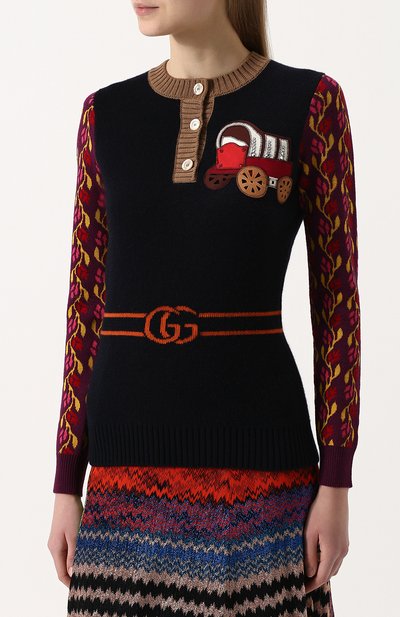 Приталенный пуловер из смеси шерсти и кашемира с круглым вырезом GUCCI, арт. 501364/X9P44, фото 3