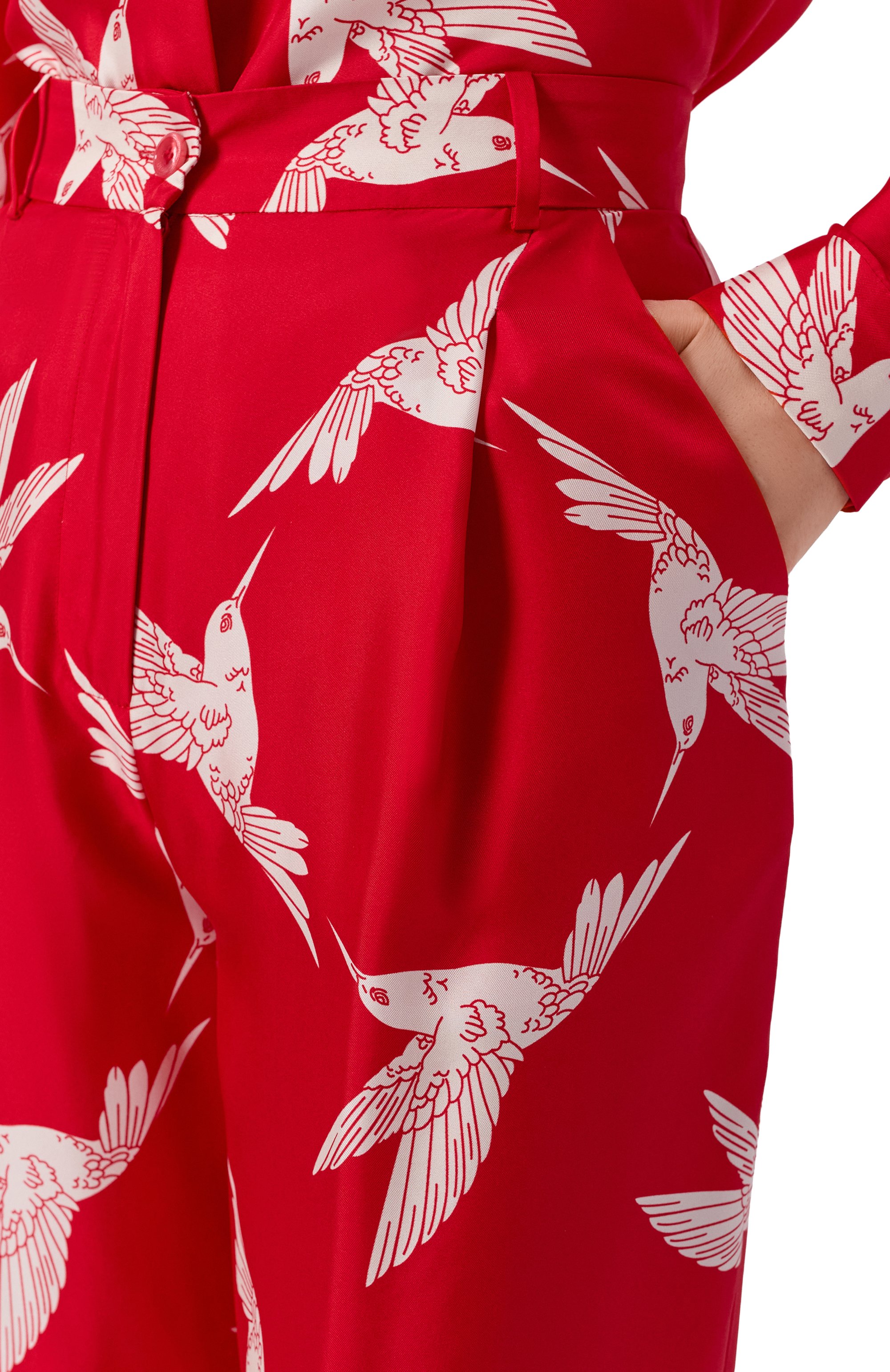 Шелковые брюки OLOLOL красного цвета по цене 45000 руб., арт. OLP066/6010.COLIBRI600, фото 5 Шелковые брюки OLOLOL, арт. OLP066/6010.COLIBRI600, фото 5