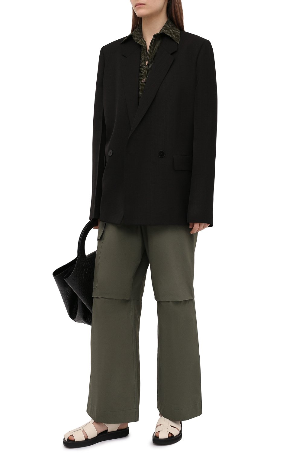 Хлопковые брюки JIL SANDER хаки цвета по цене 66950 руб., арт. JPPS310705-WS242600, фото 2 Хлопковые брюки JIL SANDER, арт. JPPS310705-WS242600, фото 2
