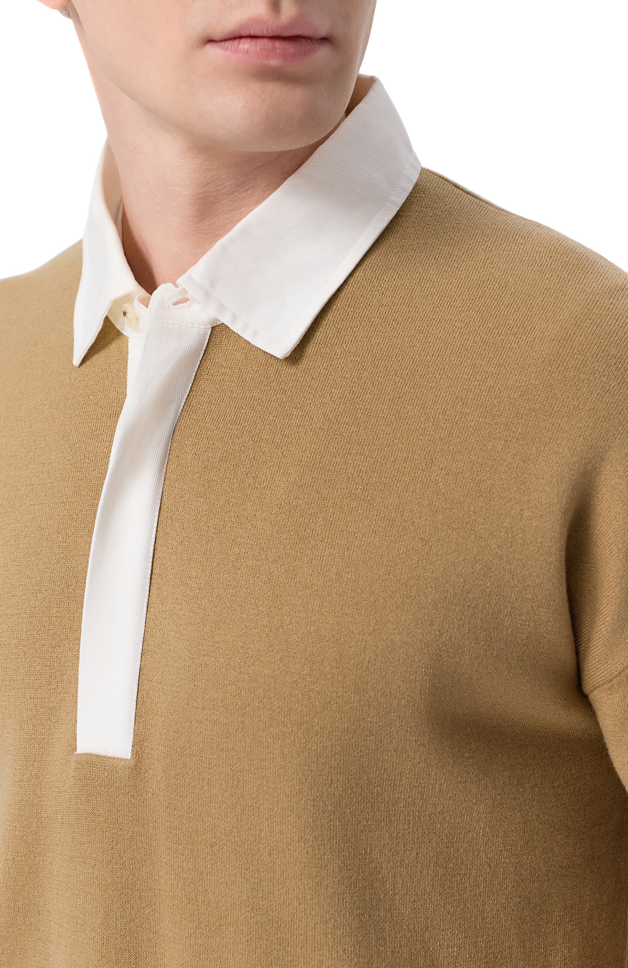 Поло из хлопка и шерсти BOSS темно-бежевого цвета по цене 34950 руб., арт. 50555127, фото 5 Поло из хлопка и шерсти BOSS, арт. 50555127, фото 5