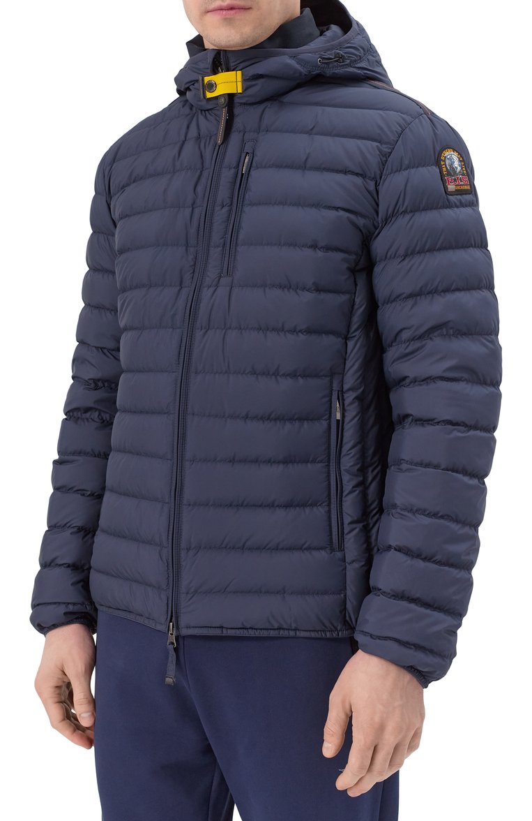 Мужская пуховая куртка PARAJUMPERS темно-синего цвета, арт. PMPUSL02 | Фото 3 (Рукава: Длинные; Материал подклада: Синтетический материал; Длина (верхняя одежда): Короткие; Материал утеплителя: Пух и перо; Материал внешний: Синтетический материал; Мужское Кросс-КТ: Куртка-пуховая; Стили: Кэжуэл; Кросс-КТ: Утепленные)