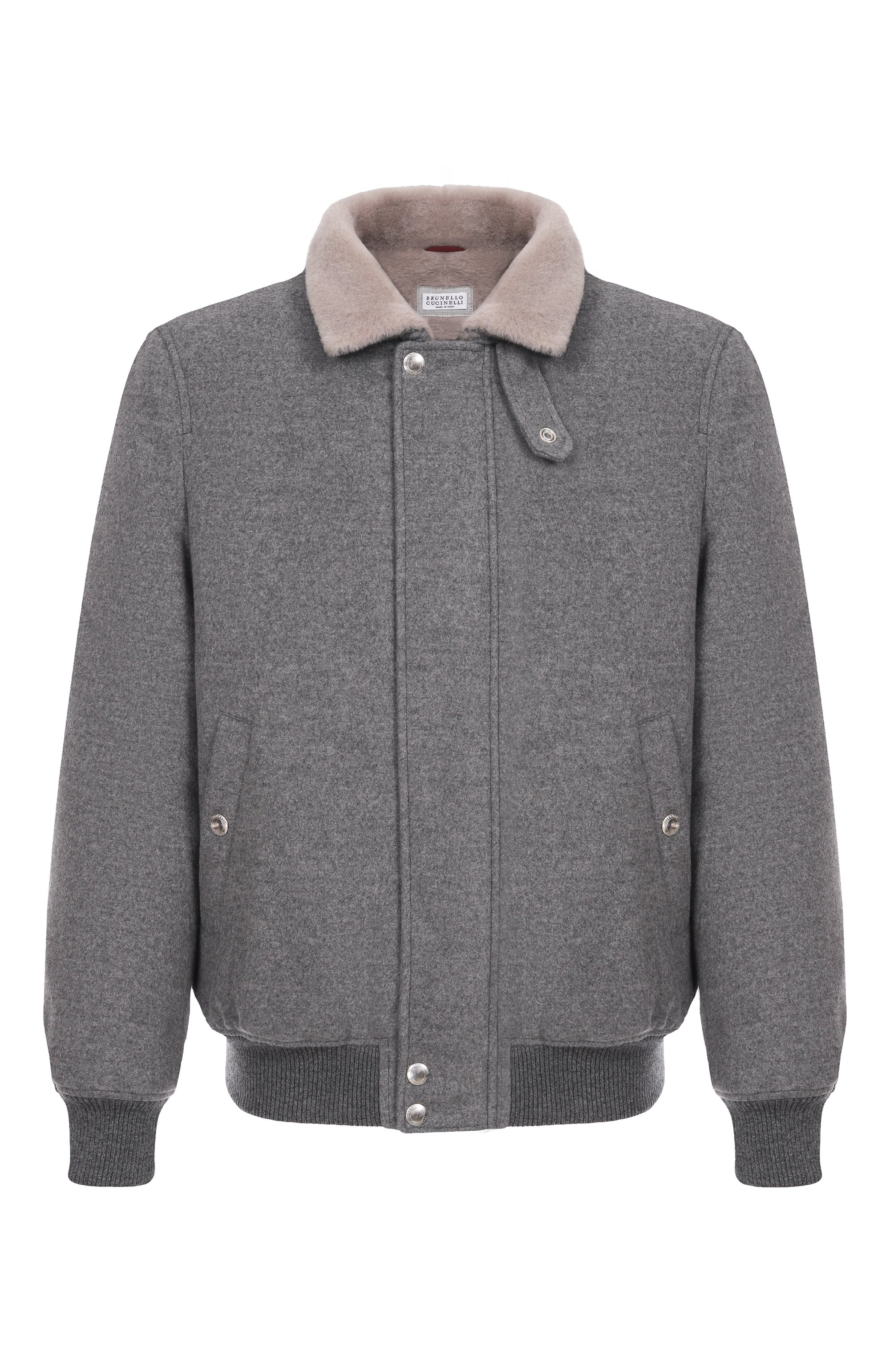Бомбер с подкладкой из овчины BRUNELLO CUCINELLI серого цвета по цене 1505000 руб., арт. MT4016887, фото 1 Бомбер с подкладкой из овчины BRUNELLO CUCINELLI, арт. MT4016887, фото 1