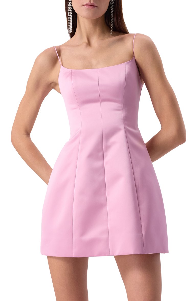 Женское атласное платье BLUMARINE розового цвета, арт. P522A586W | Фото 3 (Материал сплава: Проставлено; Длина Ж (юбки, платья, шорты): Мини; Драгоценные кам�ни: Проставлено; Случай: Коктейльный; Рукава: На бретелях; Женское Кросс-КТ: Платье-одежда; Стили: Минимализм; Материал внешний: Синтетический материал)