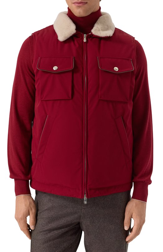 Пуховый жилет с отделкой из овчины Brunello Cucinelli MV4061646 Красный  MV4061646 Фото 3