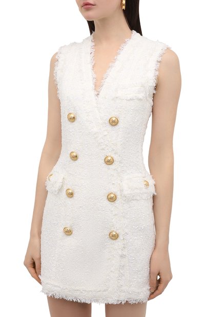 Платье BALMAIN белого цвета по цене 226500 руб., арт. VF0R5010/X479, фото 3 Платье BALMAIN, арт. VF0R5010/X479, фото 3