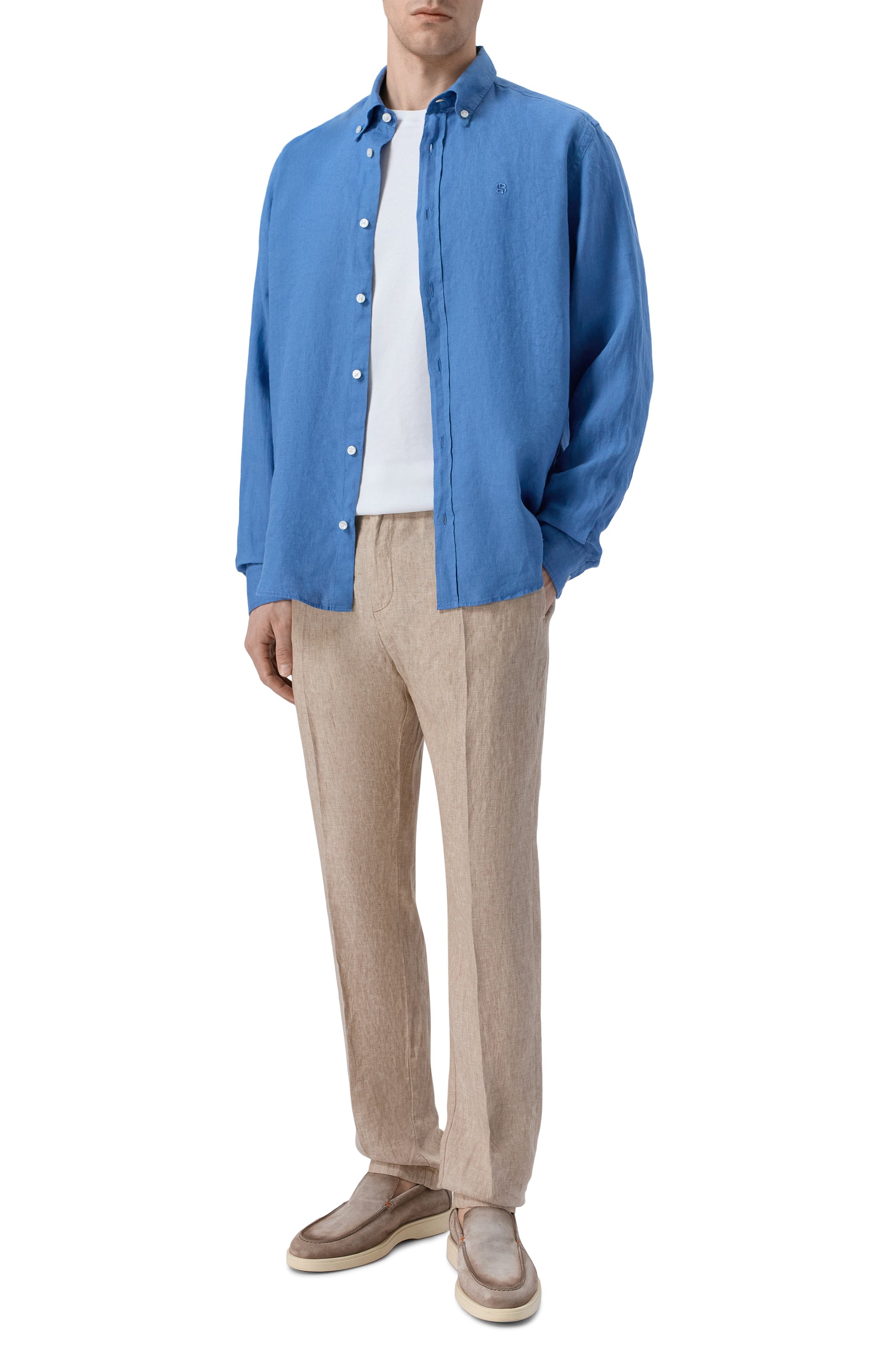 Льняная рубашка BOSS голубого цвета по цене 19950 руб., арт. 50556077, фото 2 Льняная рубашка BOSS, арт. 50556077, фото 2