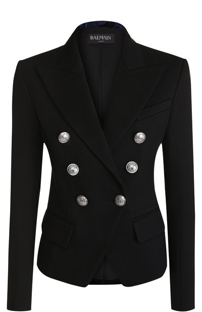 Женский двубортный приталенный жакет из смеси хлопка и шерсти BALMAIN, арт. 147004/C001
