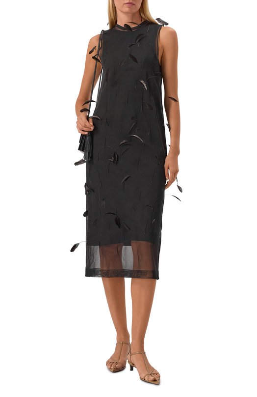 Шелковое платье с отделкой перьями Jil Sander J03CT0548/J16141 Чёрный  J03CT0548/J16141 Фото 2