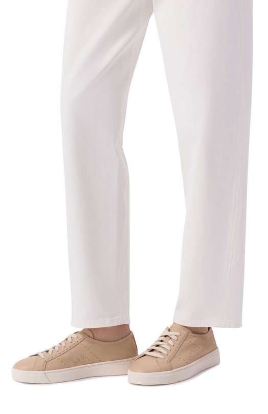 Кожаные кеды Santoni WBGG61345PNNTDYI Бежевый  WBGG61345PNNTDYI Фото 2