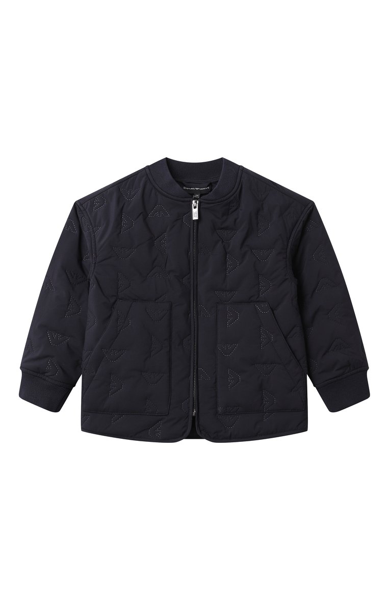 Детского утепленный бомбер EMPORIO ARMANI темно-синего цвета, арт. EB000196/AF13081 | Фото 1 (Материал подклада: Синтетический материал; Материал сплава: Проставлено; Рукава: Длинные; Драгоценные камни: Проставлено; Кросс-КТ: Демисезон, бомбер; Материал внешний: Синтетический материал; Ростовка одежда: 6 лет | 116 см, 16 лет | 164 см, 10 - 11 лет | 140 - 146см, 4 года | 104 см, 13 - 15 лет | 158 см, 8 лет | 128 см)