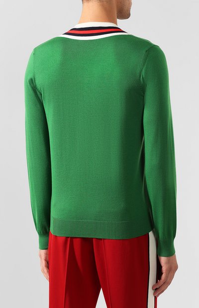 Шерстяной пуловер GUCCI зеленого цвета по цене 105120 руб., арт. 576802/XKAUK, фото 4 Шерстяной пуловер GUCCI, арт. 576802/XKAUK, фото 4