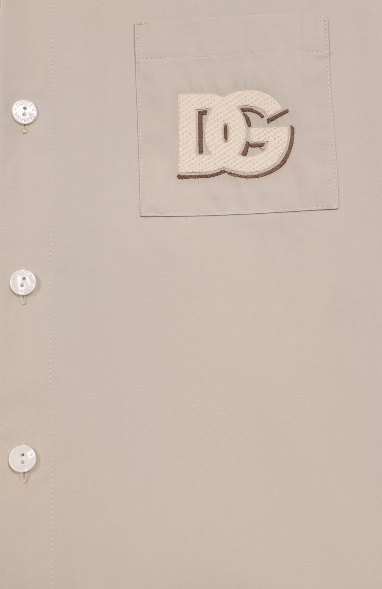 Детская хлопковая рубашка DOLCE & GABBANA светло-бежевого цвета, арт. L44S29/HUMRB/8-14 | Фото 3 (Рукава: Короткие; Материал внешний: Хлопок; Стили: Классический; Автоматизация состава: Проставлено; Автоматизация ТО: Проставлено; Ростовка одежда: 5 лет | 110 см, 8 лет | 128 см, 10 - 11 лет | 140 - 146см, 13 - 15 лет | 158 см, 16 лет | 164 см, 2 года | 92 см, 3 года | 98 см)