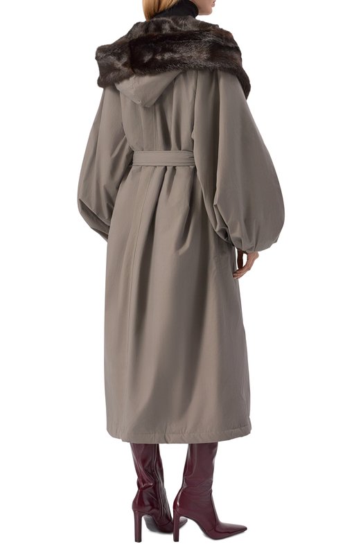 Хлопковое пальто с отделкой из экомеха Magda Butrym 226925 Серый  226925 Фото 4