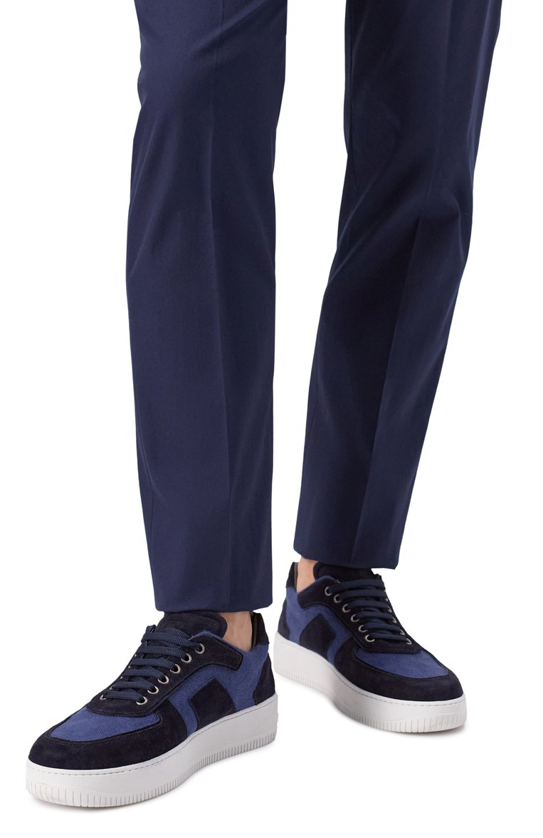 Мужские комбинированные кеды CORNELIANI синего цвета, арт. 25TM70-2520911 | Фото 3 (Материал внешний: Натуральная кожа, Текстиль; Подошва: Массивная; Материал внутренний: Натуральная кожа; Стили: Классический; Кросс-КТ: Низкие; Материал утеплителя: Без утеплителя)