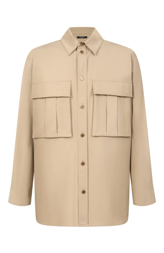 Хлопковая рубашка Balmain GH1HS535/CG43 Бежевый GH1HS535/CG43